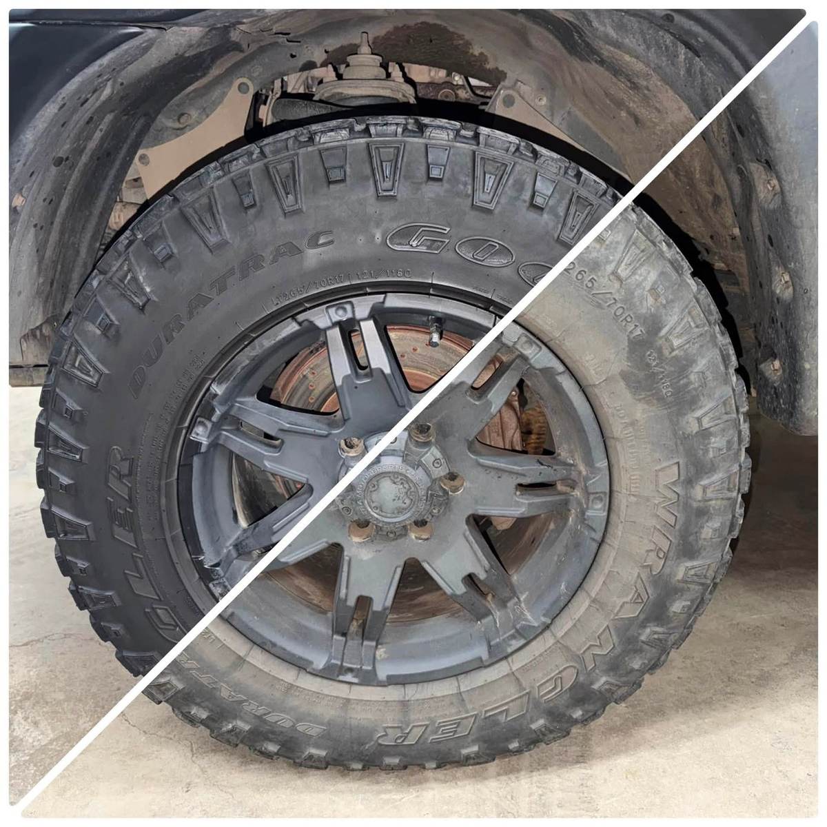 Wheel and tire before and after detail